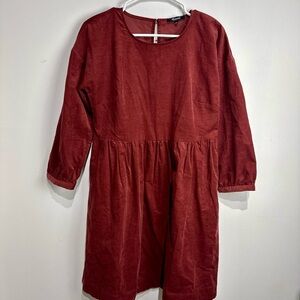 NWT Madewell Long Sleeve Corduroy Dress w/Pockets in Rust Brown. Size Small